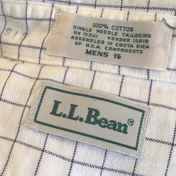 LL Bean 100% cotton windowpane check button down short sleeve shirt Neck size 16 - Picture 3 of 4